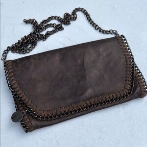 Stella McCartney Brown Vegan Crossbody Bag with metallic sheen.
